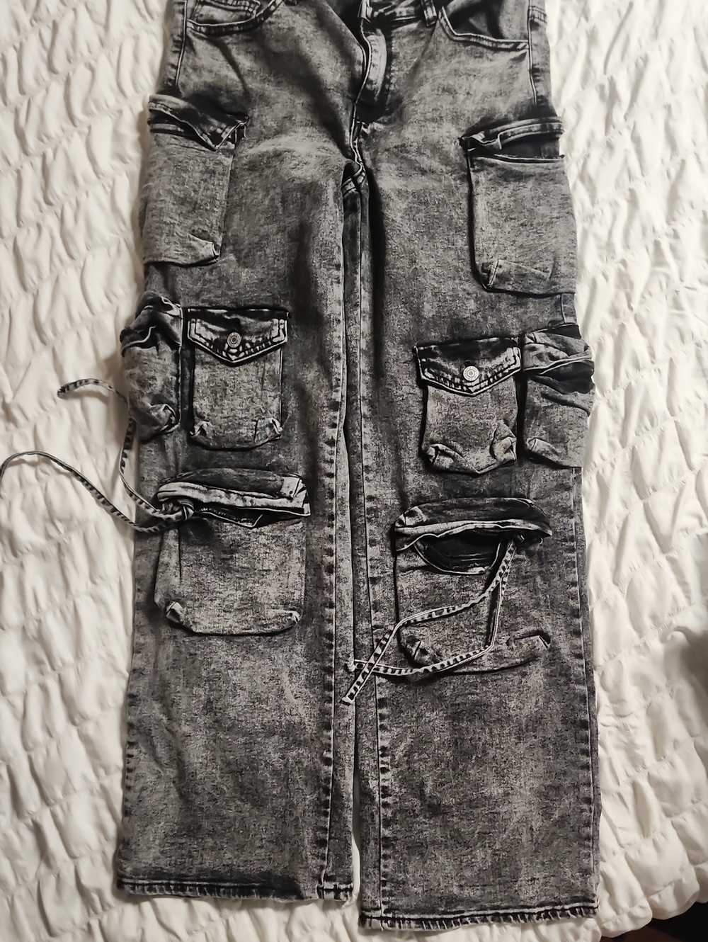 Acid Wash Cargo Skirt with Utility Pockets